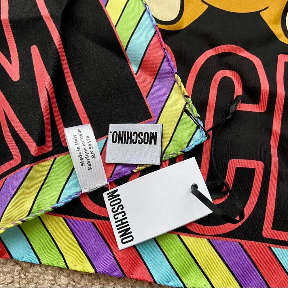 NEW MOSCHINO Silk Square Bear Scarf Italy